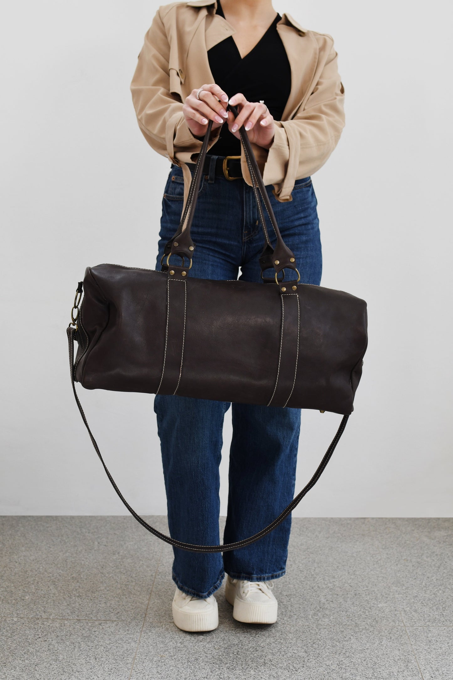 Black Leather Duffel Bag