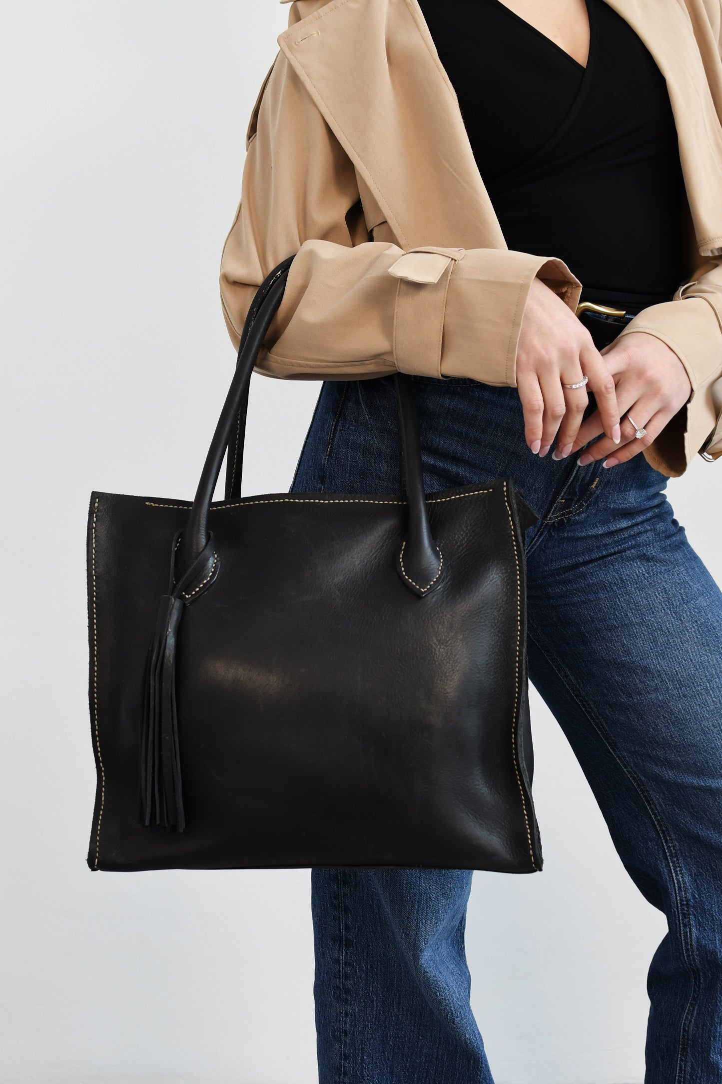 Black Leather Tote Bag