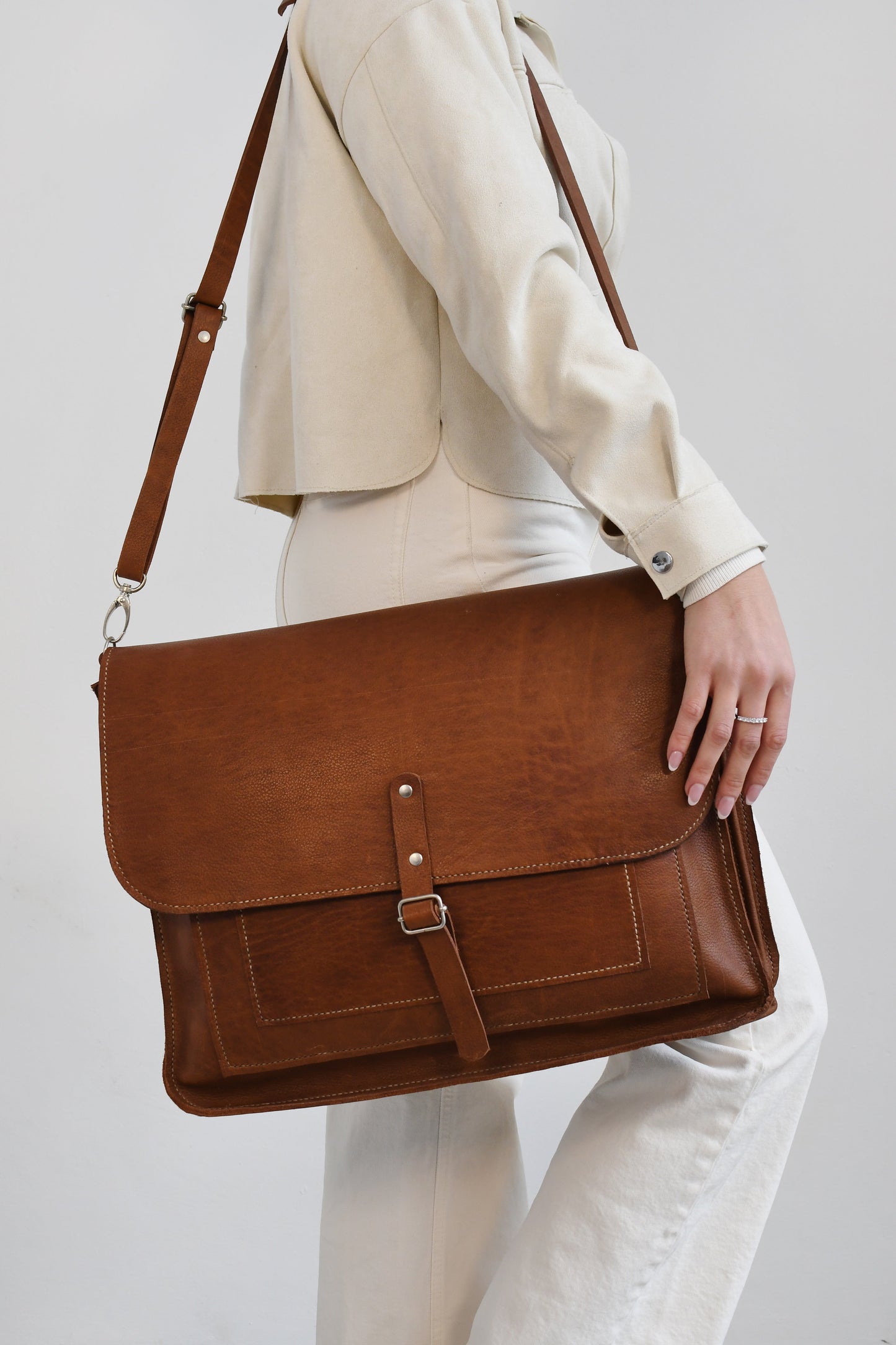 Leather Messenger Bag Large