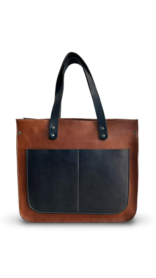 Two Tone Leather Tote Bag