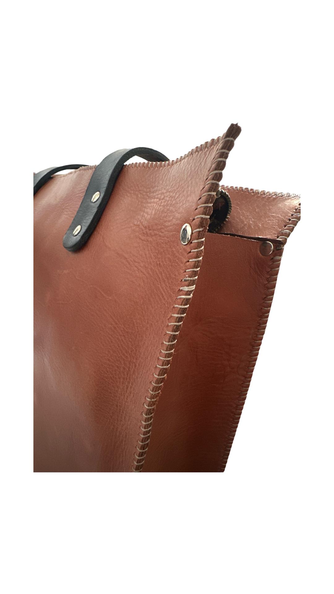 Two Tone Leather Tote Bag