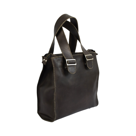 Leather Tote Bag with Buckles